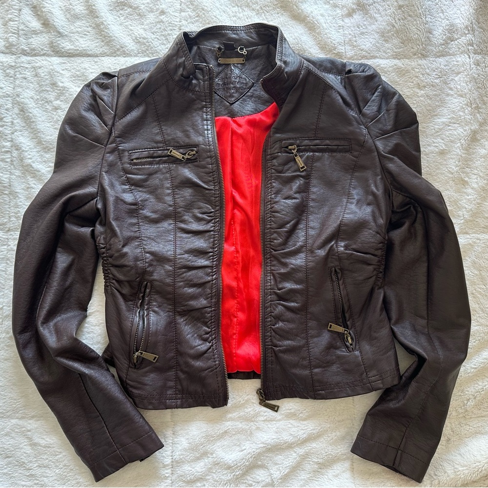 Brown Leather Jacket with Red Lining - Gently Used